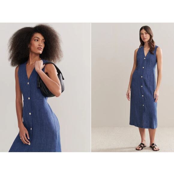 Jenni Kayne 100% Linen Callan Dress Chambray Midi Size Small - Picture 1 of 10